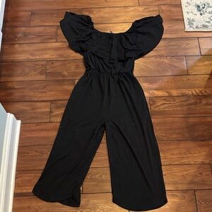 Chic Black Off-Shoulder Kids Jumpsuit